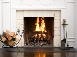 Burning gas fireplace with glowing flames in Washington, DC